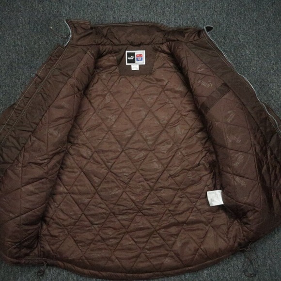 VINTAGE Cleveland Browns Jacket Mens Extra Large Brown Puma NFL Puffer Hooded XL - Picture 6 of 16